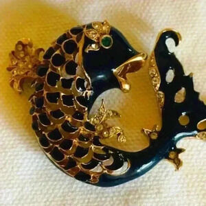 Rare PANETTA Iconic Fish Brooch Enamel Rhinestones Book Piece!